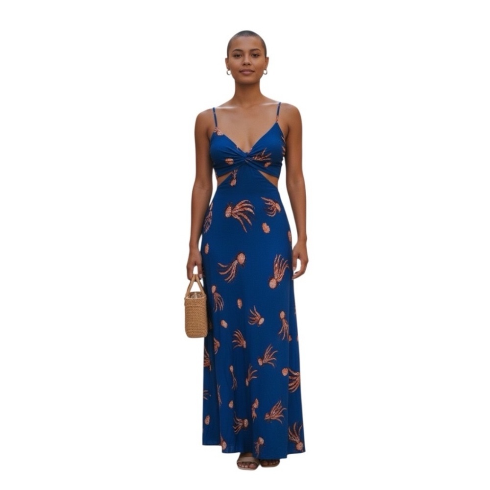 NWOT EZ Clothing African Print Dress Crop top, Blue and Orange, Small